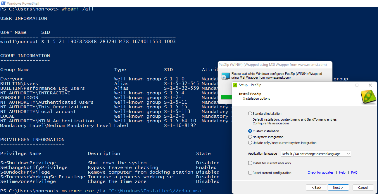 Local privilege escalation vulnerabilities in PeaZip MSI installer