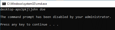 The command prompt has been disabled by your administrator. Press any ...