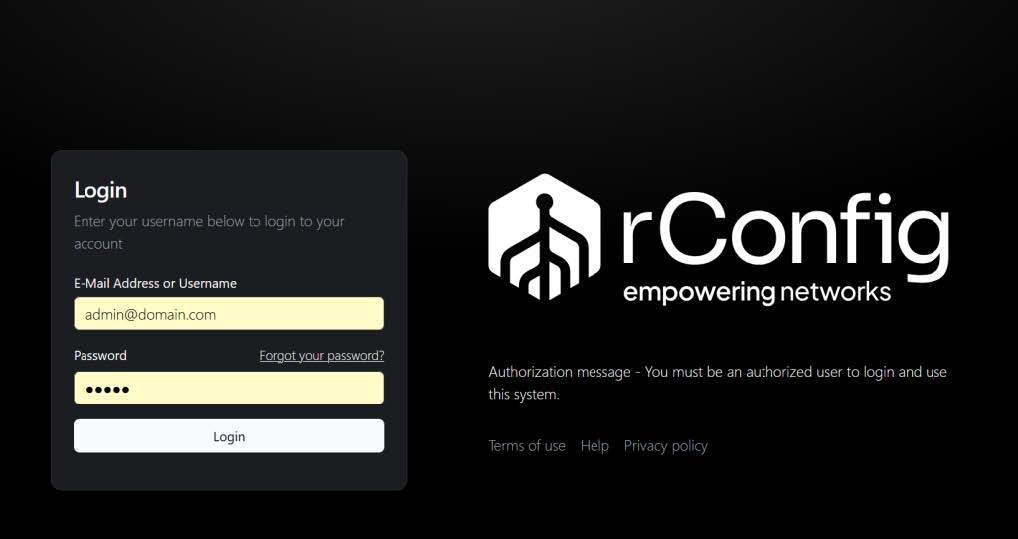 rConfig login page