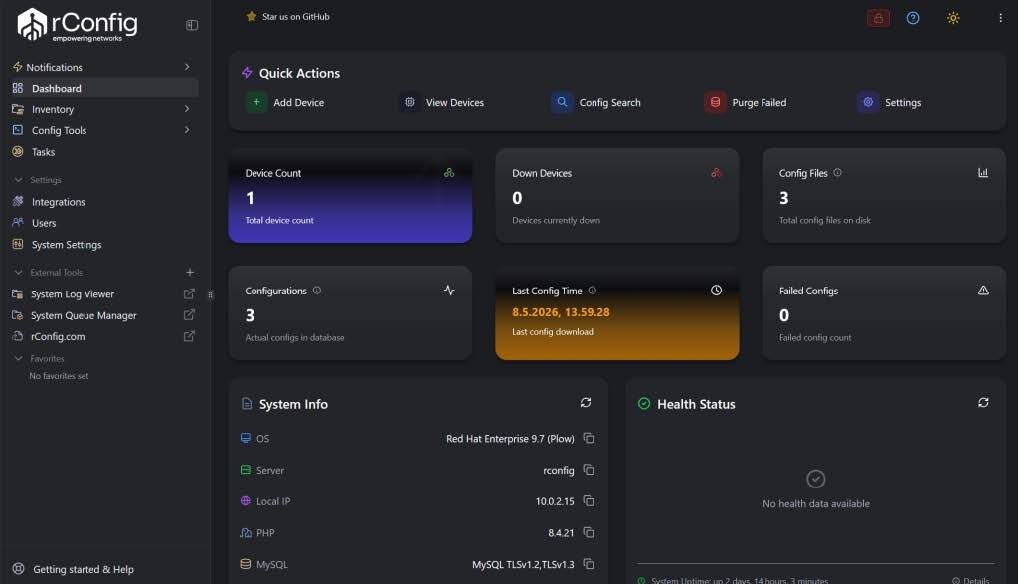rConfig user interface