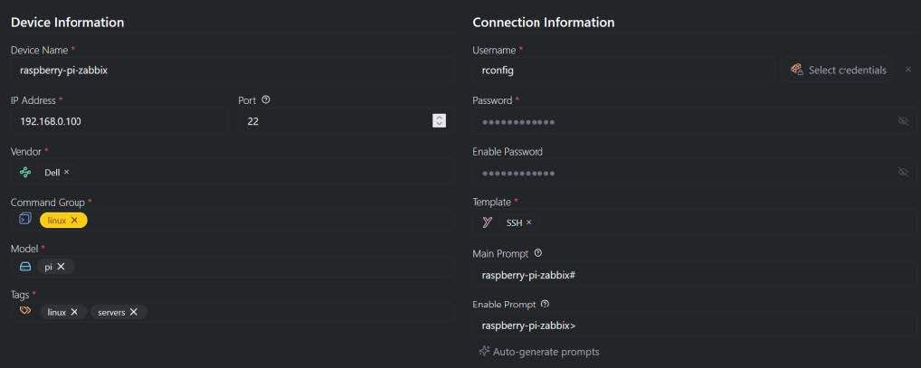Add device in rConfig